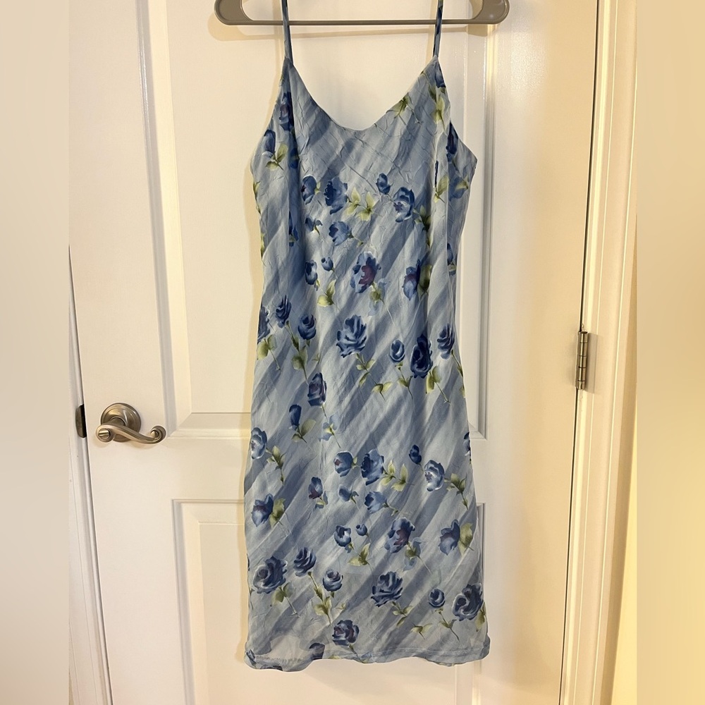 Y2K Vintage Floral Light Blue Slip Dress